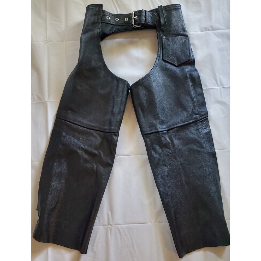 Vintage ATL Black Leather Classic Original Motorcycle Chaps Size 3XS